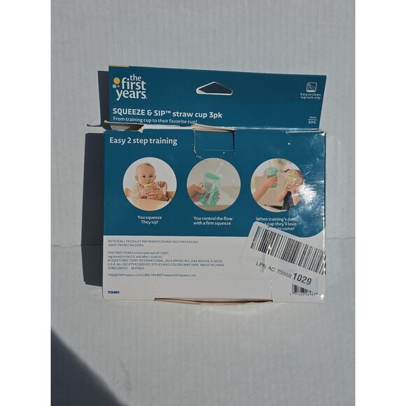 The First Years Squeeze & Sip Toddler Straw Cups 7 oz 3 Count Ages 6+ Months - Picture 3 of 5